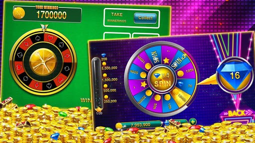 Casino slot bonus game showing spinning wheel mechanic with prize tiers and jackpot amounts