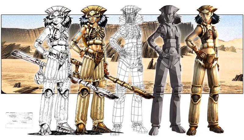 Ryzom character development sheet showing concept art progression from initial designs to final character portraits