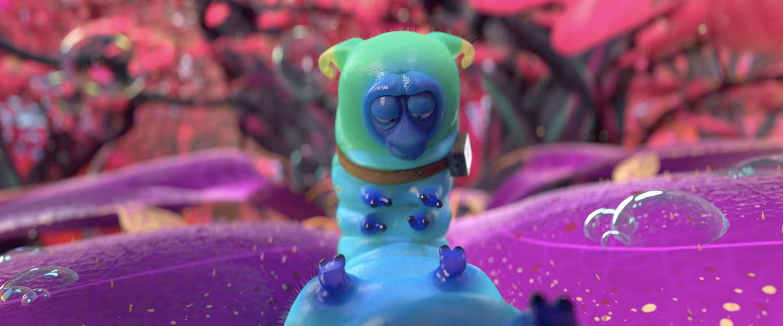 Franck the sheep character from Cosmos Laundromat surrounded by a psychedelic forest environment - high-quality 3D rendering from Blender Foundation open movie
