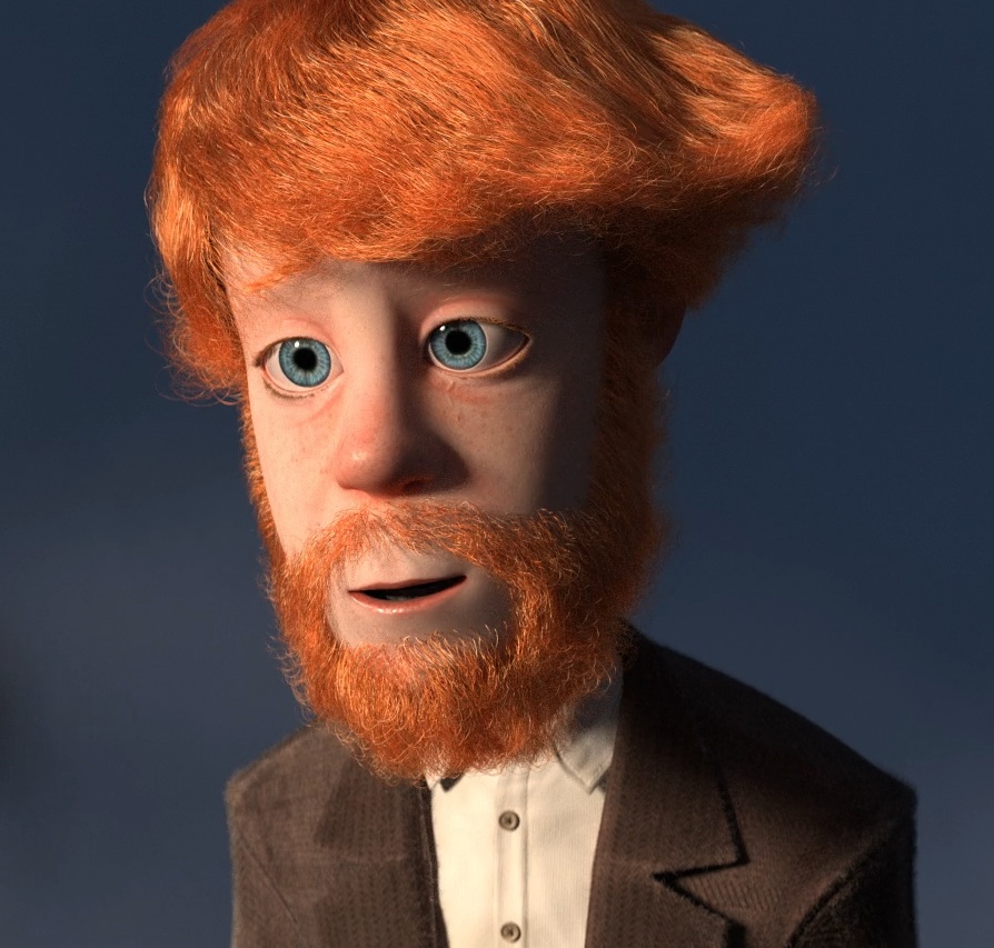 Victor character from Cosmos Laundromat - a complex photorealistic 3D character render demonstrating the quality ceiling achievable by professional animation and game art studios