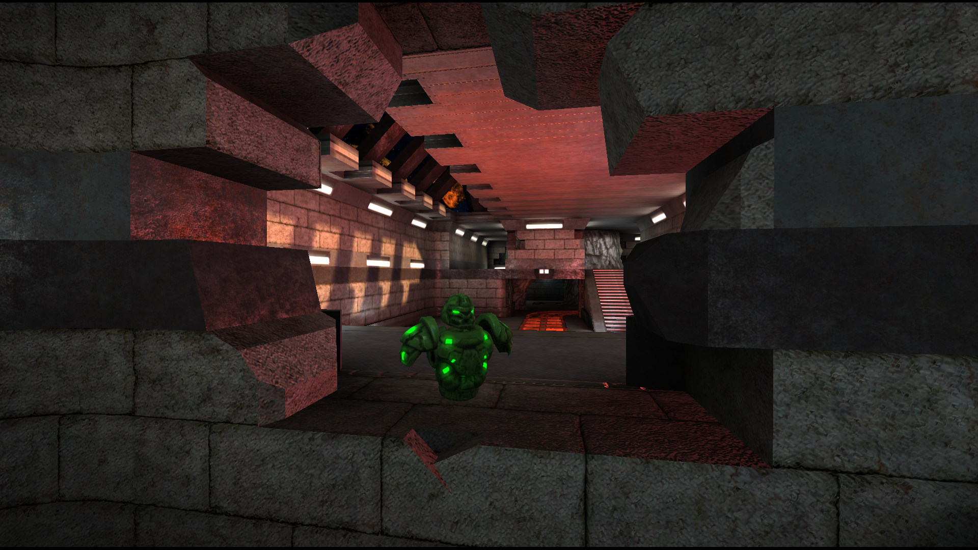 Real-time 3D game environment from Xonotic - geometric complexity, dynamic lighting and texture detail illustrating the asset production investment required for quality 3D game art