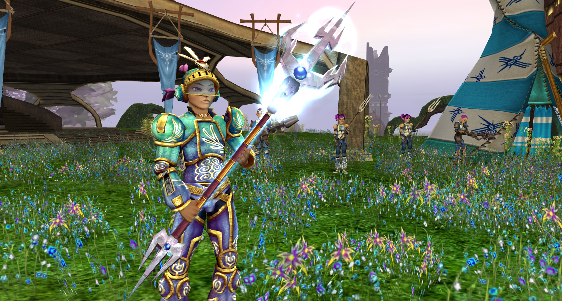 Ryzom open-source MMORPG screenshot showing professional-quality game art production including character models, environments and visual effects