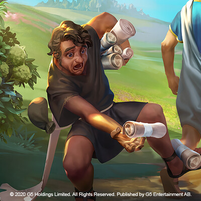 Professional 2D mobile game character and UI art - example of high-quality outsourced game art suitable for Instagram ad creative production