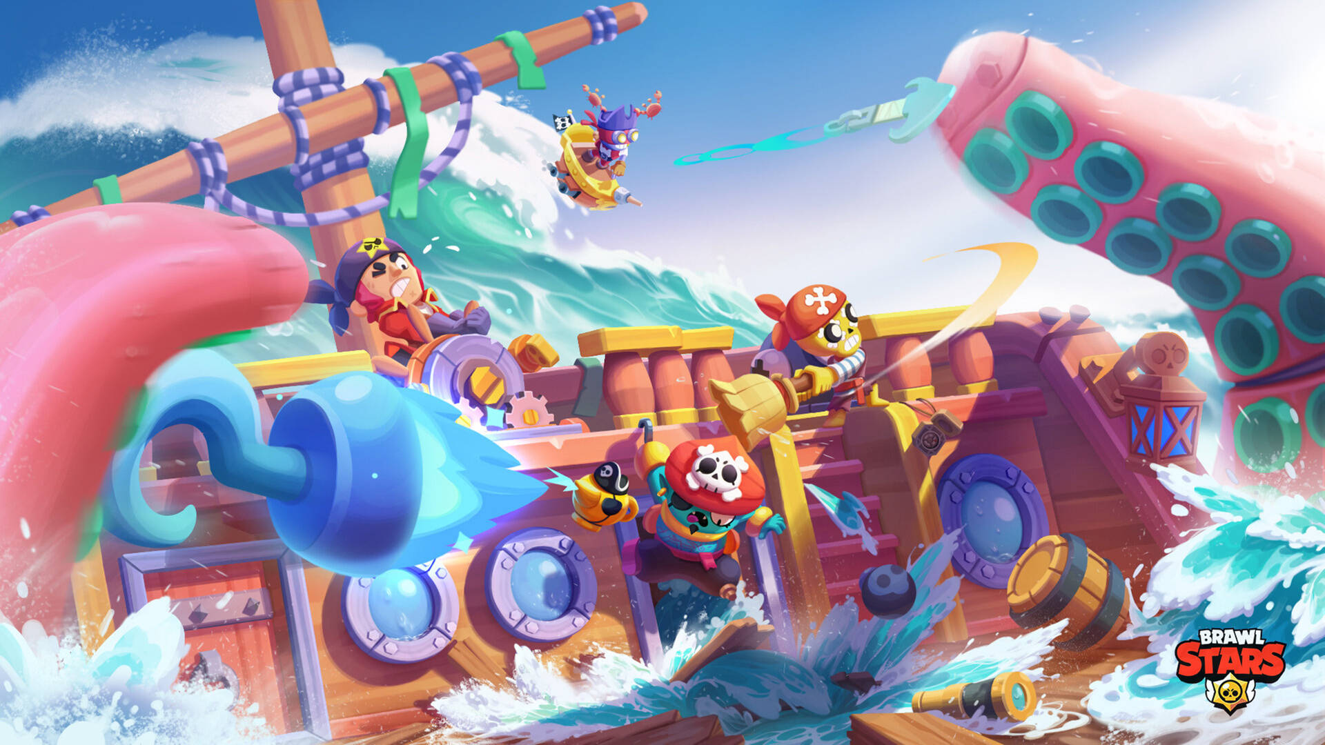 Brawl Stars pirate character - expressive, high-contrast mobile game character art illustrating the bold visual style that performs in mobile game Instagram advertising