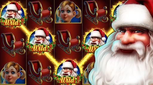 Christmas-themed slot game showing Wild symbols active in winning positions with character art and festive visual design